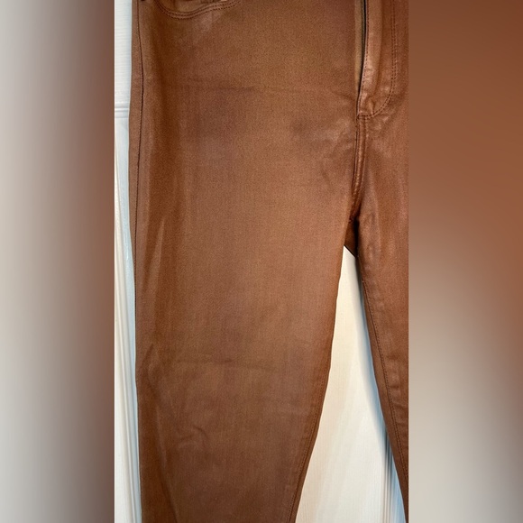 PAIGE Hoxton Ankle Pants Women's 32 Cognac Luxe Solid Coated Button Zip Closure - Picture 5 of 12